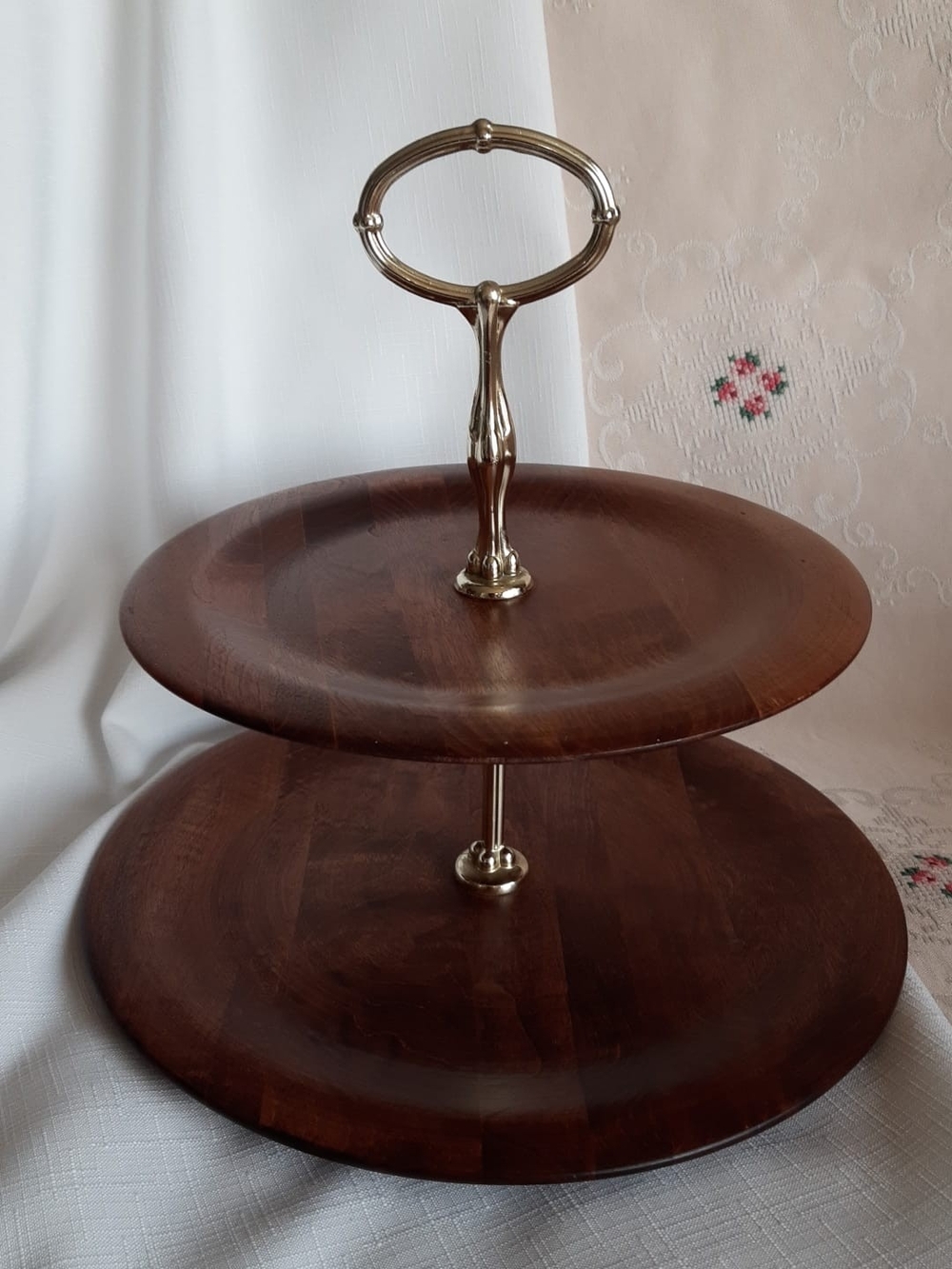 Two-Tier Baribocraft Dark Solid Wood Serving Stand with Handle